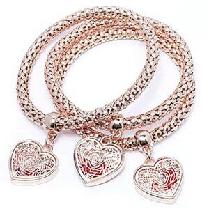 Heart Charms Bracelets 3PCS Crystal Multilayer - Gold/Silver/Rose Gold Corn